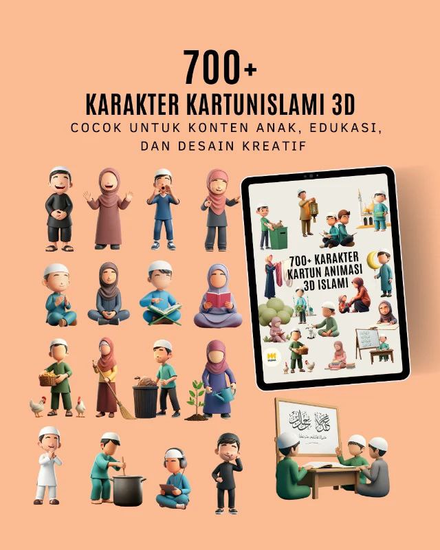 700+ Karakter Kartun Islami 3D